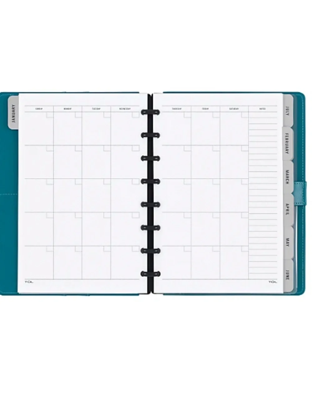 Discbound Monthly Planner Starter Set, Junior Size, Leather Cover, UNDATED!